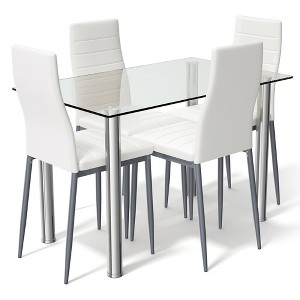 Tangkula 5 Piece Table Chair Dining Set Glass Metal Kitchen Furniture - 1 of 4