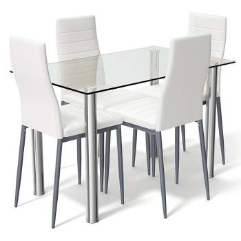 Tangkula 5 Piece Table Chair Dining Set Glass Metal Kitchen Furniture