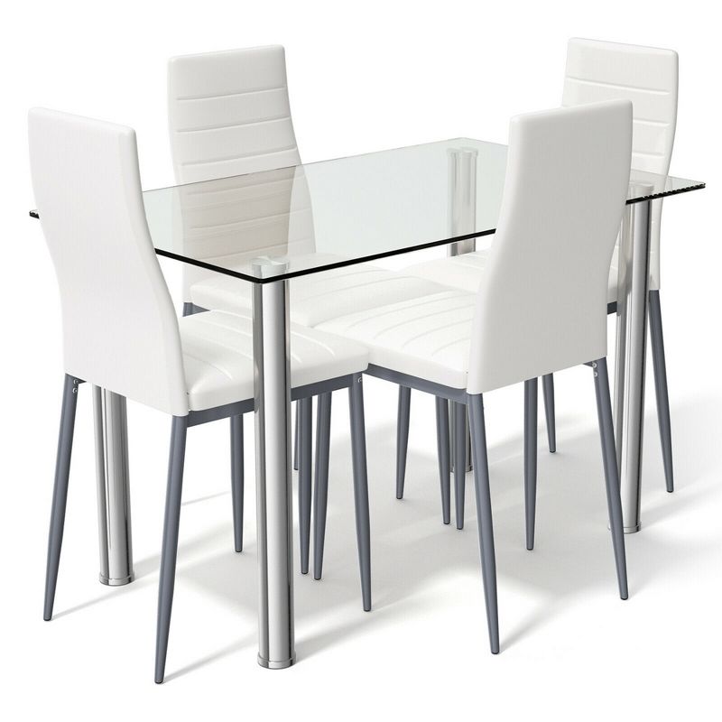Tangkula 5 Piece Table Chair Dining Set Glass Metal Kitchen Furniture, 1 of 6