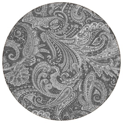 Gray Charcoal And Ivory Paisley Washable Indoor Outdoor Area Rug