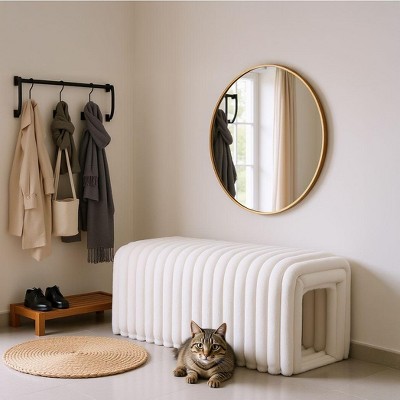 Homy Casa Plush Ottoman Bench with Built-in Pet Tunnel for Living Room or Bedroom, Beige