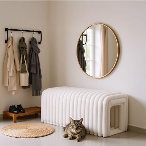 Homy Casa Plush Ottoman Bench with Built-in Pet Tunnel for Living Room or Bedroom, Beige - 1 of 4