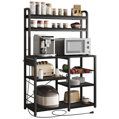 Kitchen Bakers Rack with Power Outlet, Microwave Oven Stand Kitchen Shelf