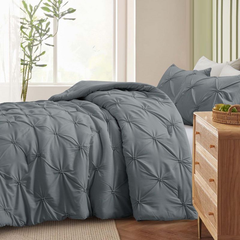 Peace Nest Pintuck Comforter Set, Bedding Set for All Season, Comforter and Pillowcases Set, Dark Gray, 1 of 7