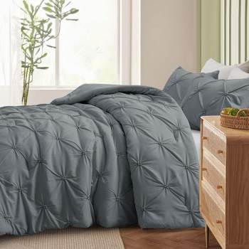 Peace Nest Pintuck Comforter Set, Bedding Set for All Season, Comforter and Pillowcases Set, Dark Gray