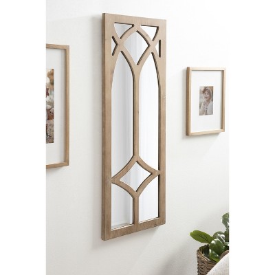 Natural Wood Cathedral-Style Rectangular Wall Mirror