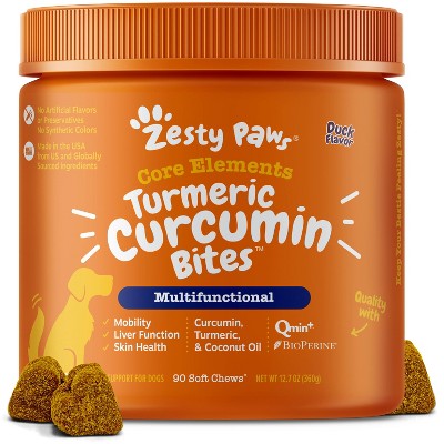 Zesty Paws Core Elements Multifunctional Turmeric Curcumin Soft Chews for Dogs - Duck Flavor - 90ct