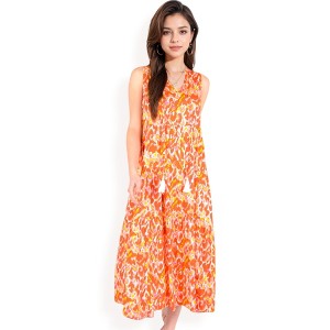 Anna-Kaci Women's Sleeveless Tiered Maxi Dress with Vibrant Abstract Print and Tassel Tie Detail - 1 of 4