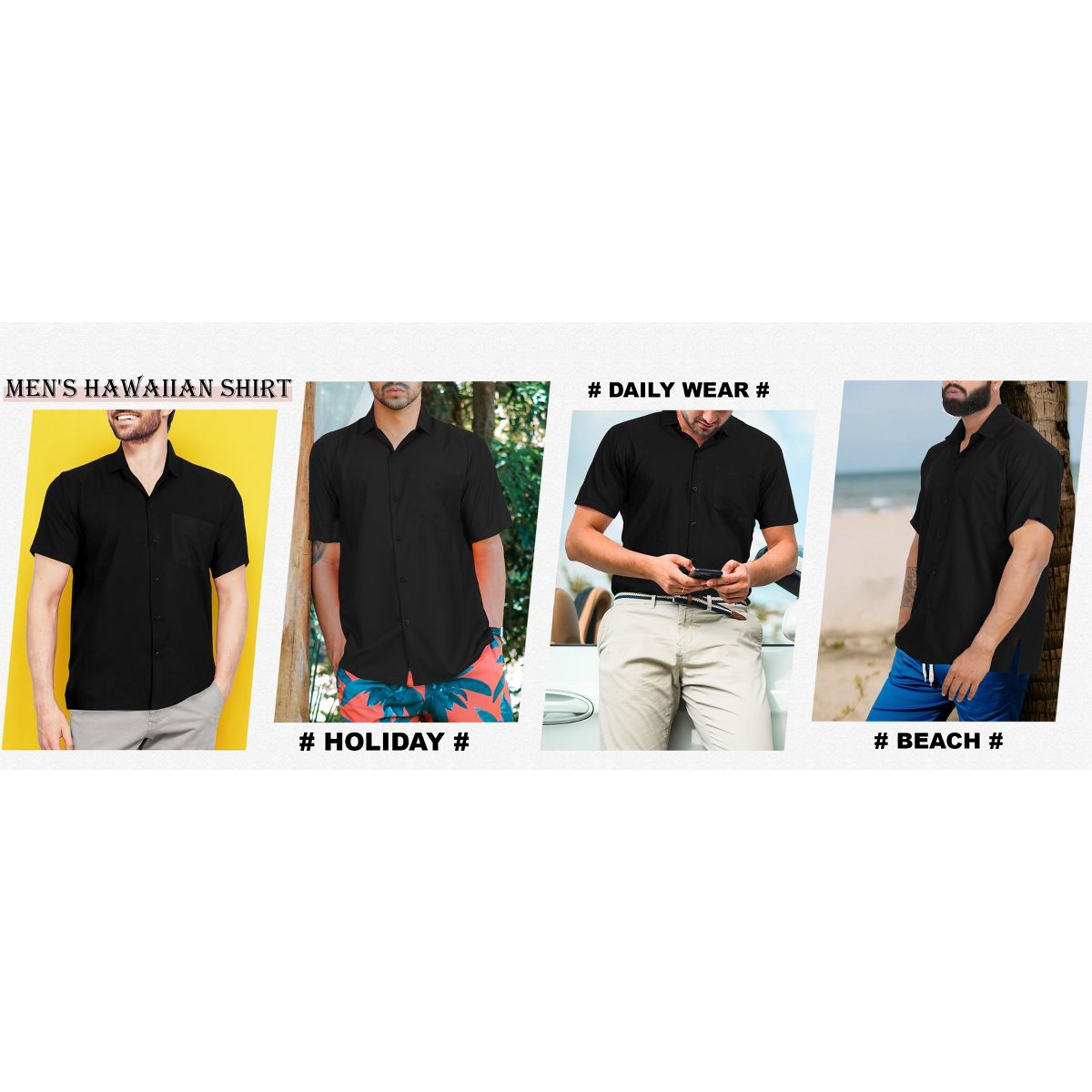 HAPPY BAY Mens Short Sleeve Button Down Casual Camp Beach Shirts Business Dress Shirts for Men Vacation Solid Shirts with Pocket 7XL, Black, Plain - thumbnail 9