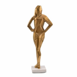 HomeRoots 24" Gold And White Aluminum And Marble Woman Tabletop Sculpture - 1 of 4