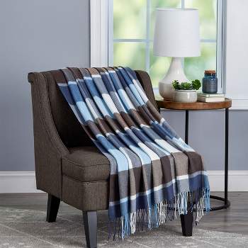 Hastings Home Oversized Vintage-Style Faux Cashmere Throw Blanket - Blue/Brown Plaid