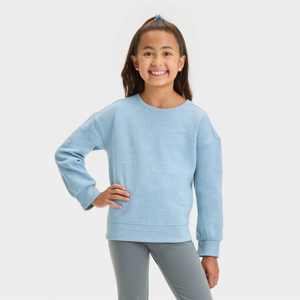 Girls' Fleece Crew Pullover Sweatshirt - Cat & Jack™ Aqua Blue M