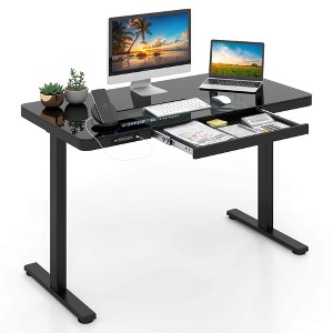 Costway 48" x 24" Whole-Piece Glass Standing Desk w/Drawers Writable Tempered Glass Top Black/White - 1 of 4