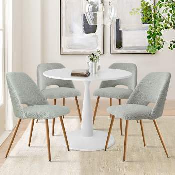 5-Piece Round-Shaped Dining Table Set,35" Round Pedestal Dining Table With 4  Upholstered Bouclé Fabric Dining Chair with Oak Legs-Maison Boucle