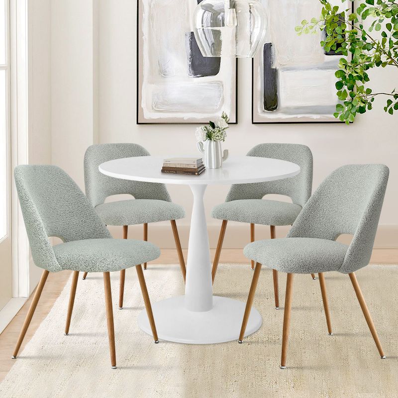 5-Piece Round-Shaped Dining Table Set,35" Round Pedestal Dining Table With 4  Upholstered Bouclé Fabric Dining Chair with Oak Legs-Maison Boucle, 1 of 8