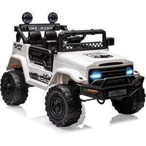 12V Ride On Truck for Kids, Battery Powered Electric Car w/ Remote Control, LED Lights, Music, Openable Doors, 4-Wheeler Toy Vehicle Gift, White - 1 of 4