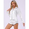 INSPIRE CHIC Women's Satin Long Sleeve Button Down Top and Shorts Silky Pajamas Set - 2 of 4