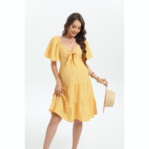 Maternity Knotted Ruffle Hem Knee Length Wrap Dress - 1 of 3
