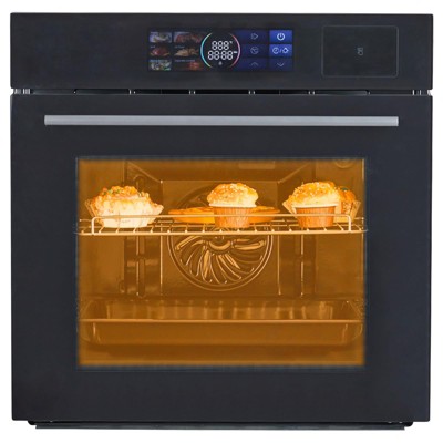 24" Single Wall Oven, with Steam&Grill&Air Frying Mode, 3000W, 240V, 2.5Cu.ft Stainless Steel Convection Built-in Oven, Advanced Colorful Touch Screen