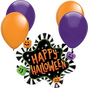 LoonBalloon 31" Halloween Striped Splat Foil Balloon with 4 Latex Balloons – Spooky Party Decoration Set - 1 of 4