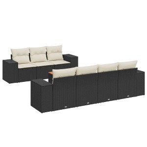 vidaXL 8 Piece Patio Sofa Set with Cushions Black and Cream Poly Rattan - 1 of 4