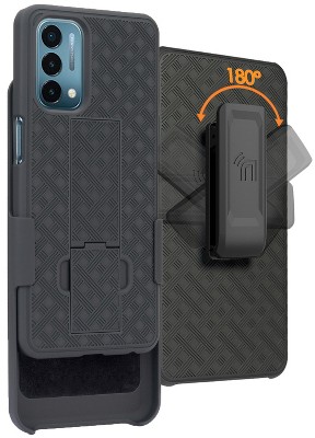 Nakedcellphone Case with Stand and Belt Clip Holster for OnePlus Nord N200 5G - Black