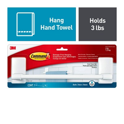 White Plastic Command Hand Towel Bar with Glossy Finish
