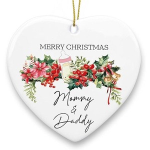 Lomsoe Christmas Baby Ornament New Parents Gifts For New Mom Dad to Be Babys First Christmas Heart Ceramic Xmas Tree Ornament Decor - 1 of 1