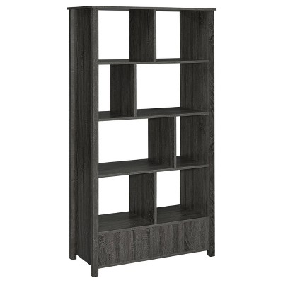 Weathered Gray 8-Shelf Bookcase with Storage Drawer