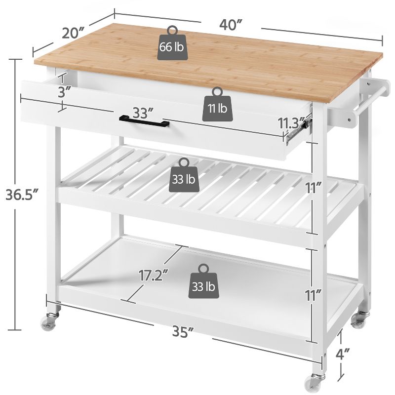 Yaheetech Rolling Kitchen Island Microwave Oven Stand with 3 Shelves and Worktop, 4 of 10