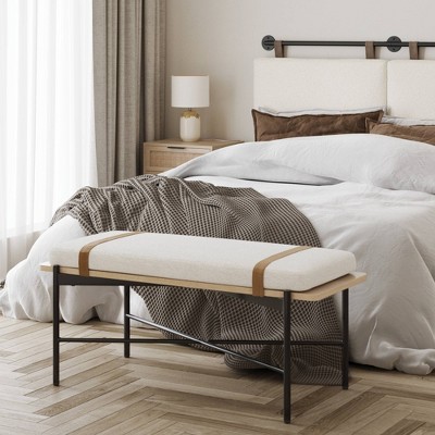 Thatcher 43'' Boucle Cushion Bench with Vegan Leather Straps