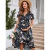 Clearlove Women's Classic V Neck Pleated Short Sleeves Midi Wedding Guest Dress - 2 of 4