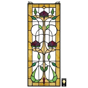 Design Toscano Ruskin Rose Three Flower Tiffany-Style Stained Glass Window - 1 of 4