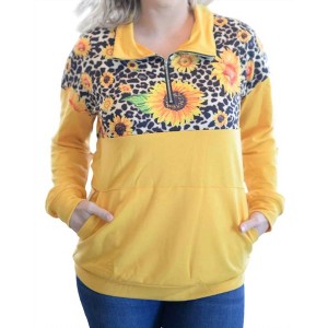 Women's Sunflower Zip Up Pullover - Shirley Stone - 1 of 3