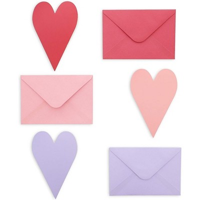 Paper Junkie 36 Pack Cute Heart-Shaped Cutout Valentine's Cards with Envelope, 4x6 Kids Blank Notecards (Red, Pink, Purple)