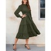 Women's Ruffle Mock Neck Long Sleeve Smocked Midi Dress Casual Elastic Waist Tiered Long Dress - 4 of 4
