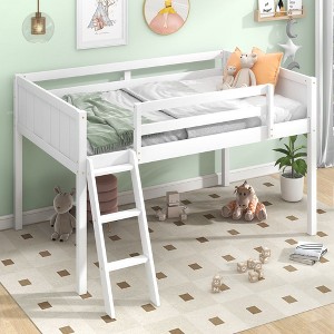 Twin Size Wood Low Loft Bed with Ladder for Bedroom - 1 of 4
