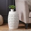 Barrel-Shaped Metal Lace-Cut Outdoor End Table, Modern Patio Accent Table for Outdoor & Indoor Use, Patio End Tables -Christopher Knight Home - 2 of 4
