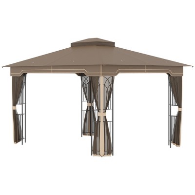 Taupe and Greige Steel Patio Gazebo with Double Tier Roof