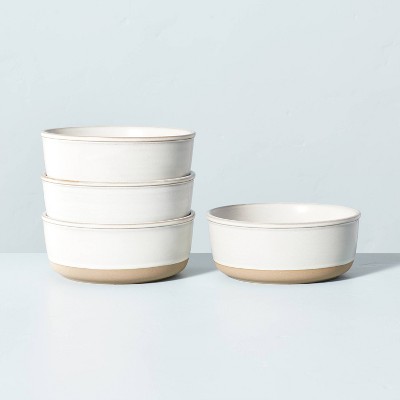 4pk Modern Rim Stoneware Cereal Bowl Set Matte Sour Cream - Hearth &#38; Hand&#8482; with Magnolia