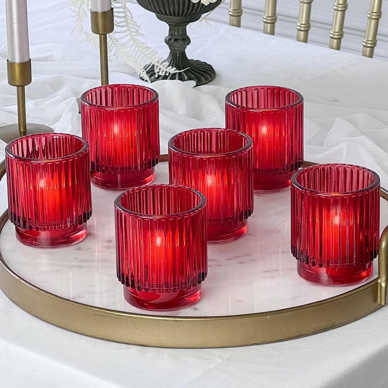Ribbed Glass Votive Candle Holder (Set of 6), 2 of 9