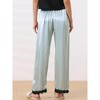 cheibear Women's Satin Elastic Wide-leg Lace Trim Loungewear Long Sleep Pants - 3 of 4