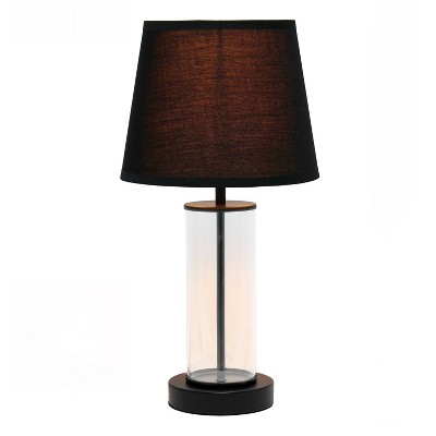 Black Metal and Clear Glass Table Lamp with Fabric Shade
