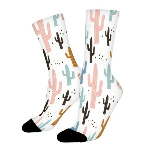 Cacti And Hand Painted Textures Women Printed Crew Socks Funny Funky Socks Soft Polyester Novelty Gifts for Artists Men - 1 of 1