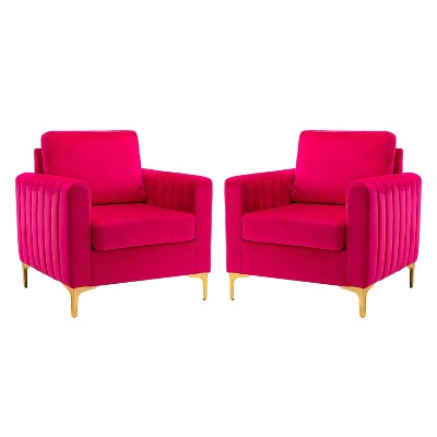 Set of 2 Iapygia Contemporary Tufted Wooden Upholstered Club Chair with Metal Legs for Bedroom Club Chair| ARTFUL LIVING DESIGN