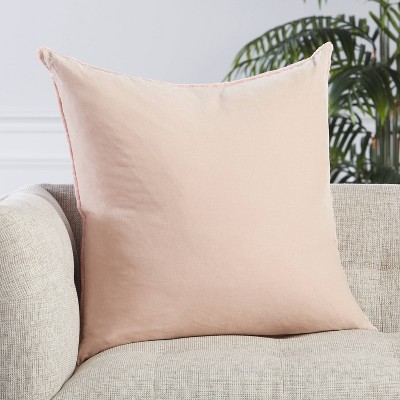 Blush Round Embroidered Pillow with Fringe Trim