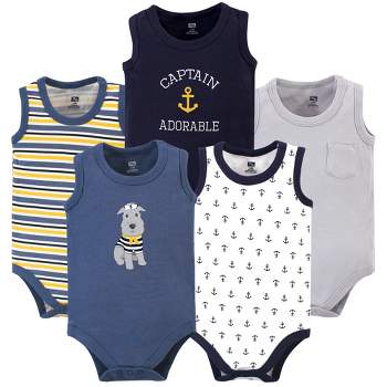 Hudson Baby Infant Boy Cotton Sleeveless Bodysuits 5pk, Sailor Dog