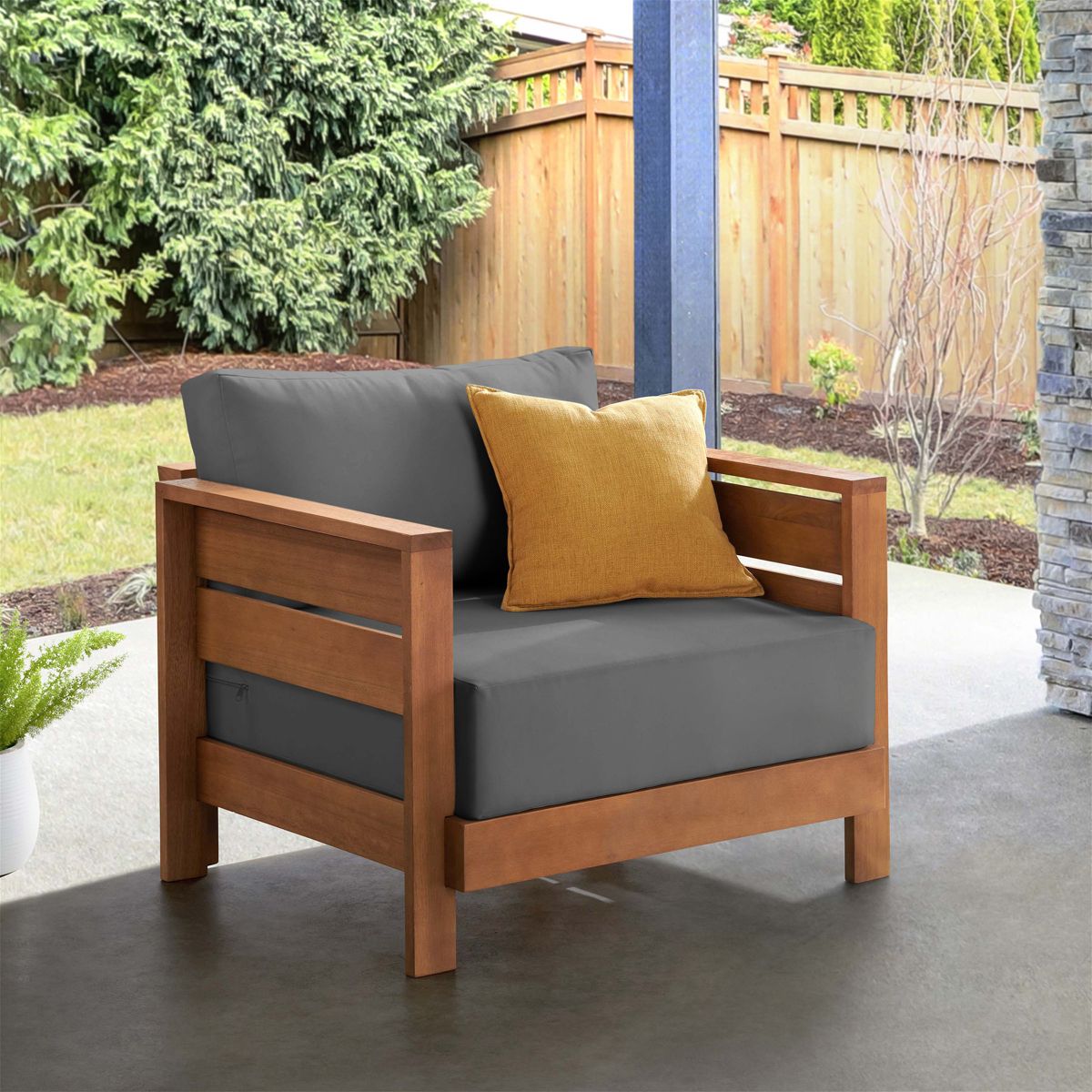 Alaterre Furniture Barton Outdoor Patio Armchair - Weather-Resistant Outdoor Chair with Thick Gray Cushions - Modern Outside Furniture (Natural) - thumbnail 6