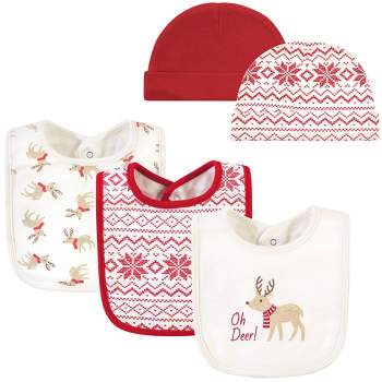 Hudson Baby Infant Boy Cotton Bib and Caps Set 5pk, Oh Deer, One Size