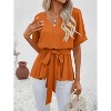 Imily Bela Women Summer V Neck Blouse Casual Short Sleeve Belted Tee Tops - 3 of 4